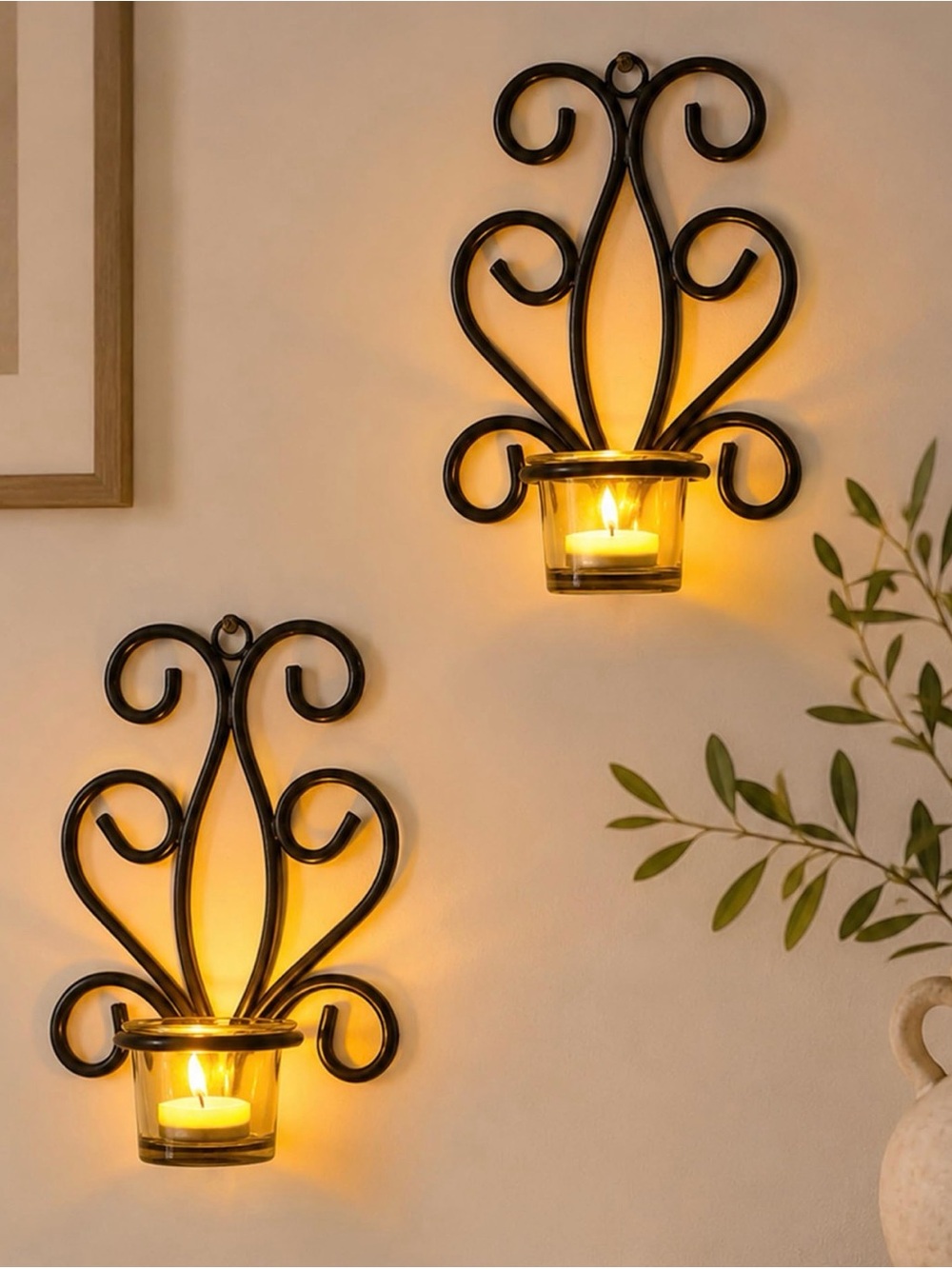 Mainstays Black Scroll Wall Candle Sconces - Set of 2